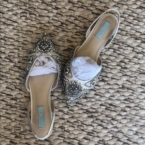 Betsy Johnson Molly Sling Back White Beaded Flats